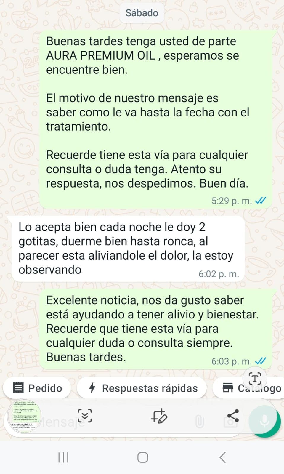 Captura de testimonio 4: Alivio observado