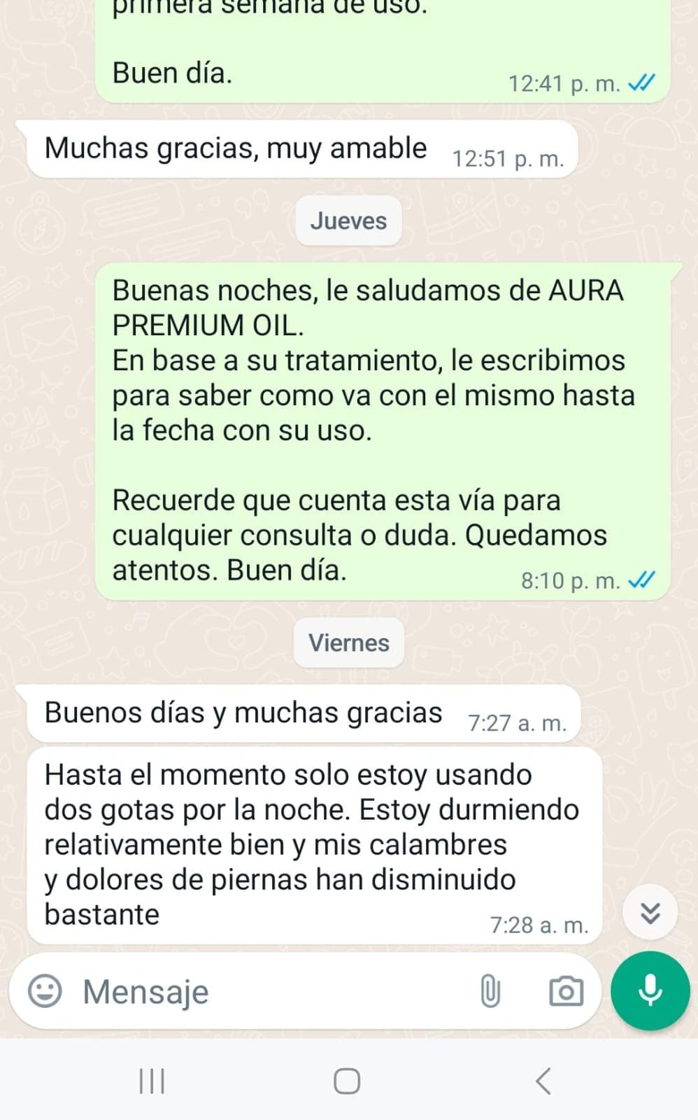 Captura de testimonio 1: Calambres y dolores de piernas