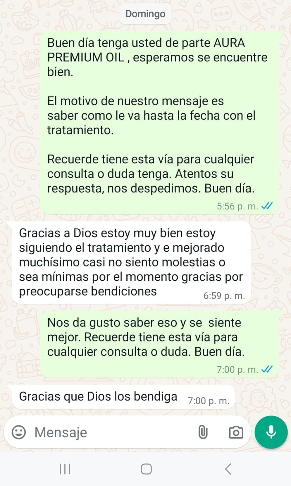 Captura de testimonio 2: Molestias mínimas